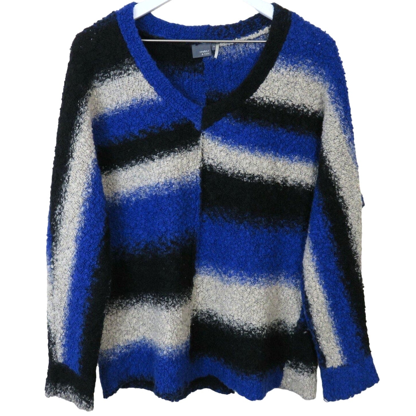 Sparkle & Fade Off Set Stripe Cozy V Neck Sweater - Women's Size M