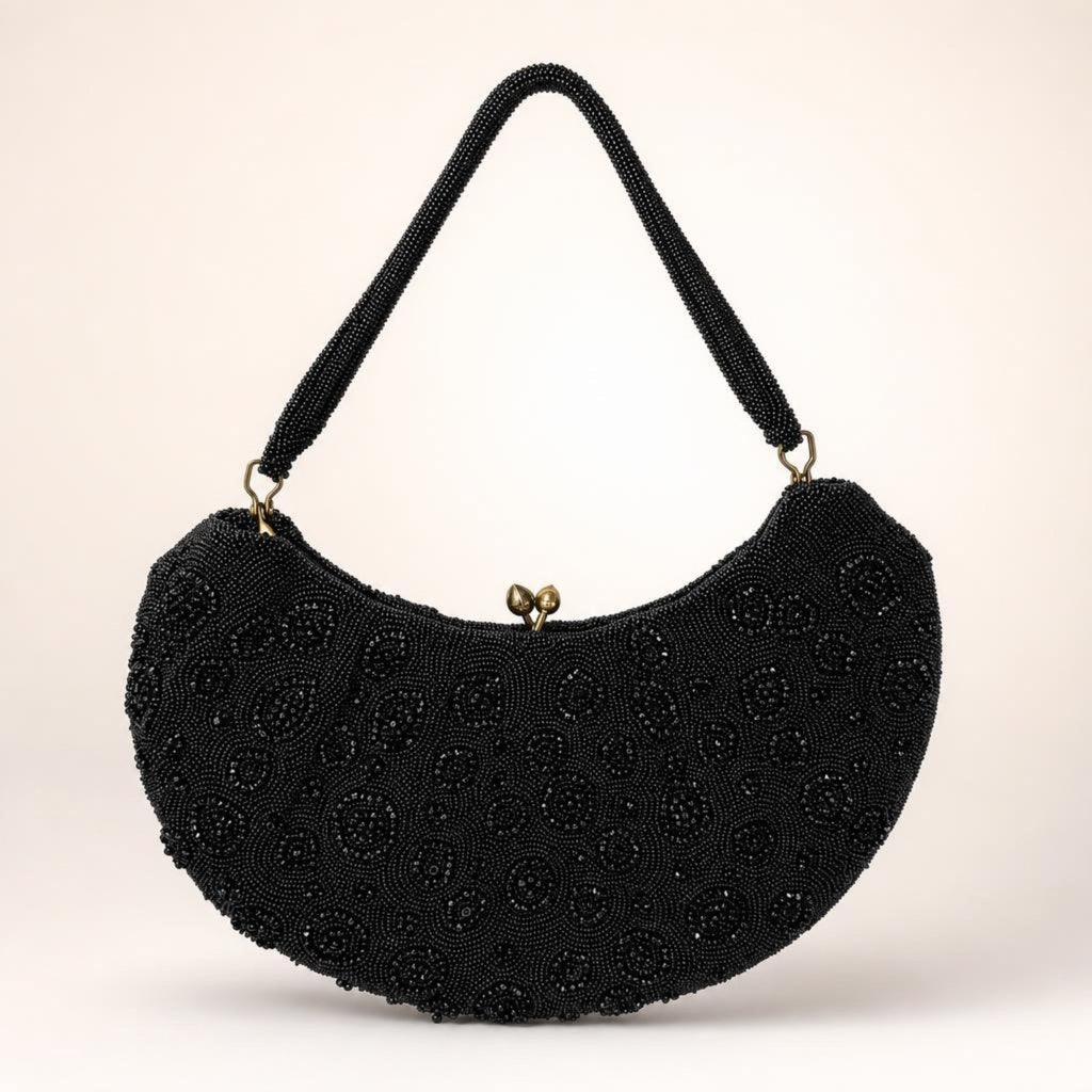 Vintage Hand Beaded in Belgium Black Bag by Josef Small Bag