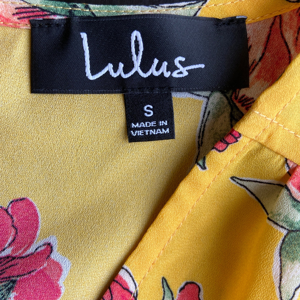 Lulus Yellow Floral Short Sleeve Midi Dress - Women's Size Small