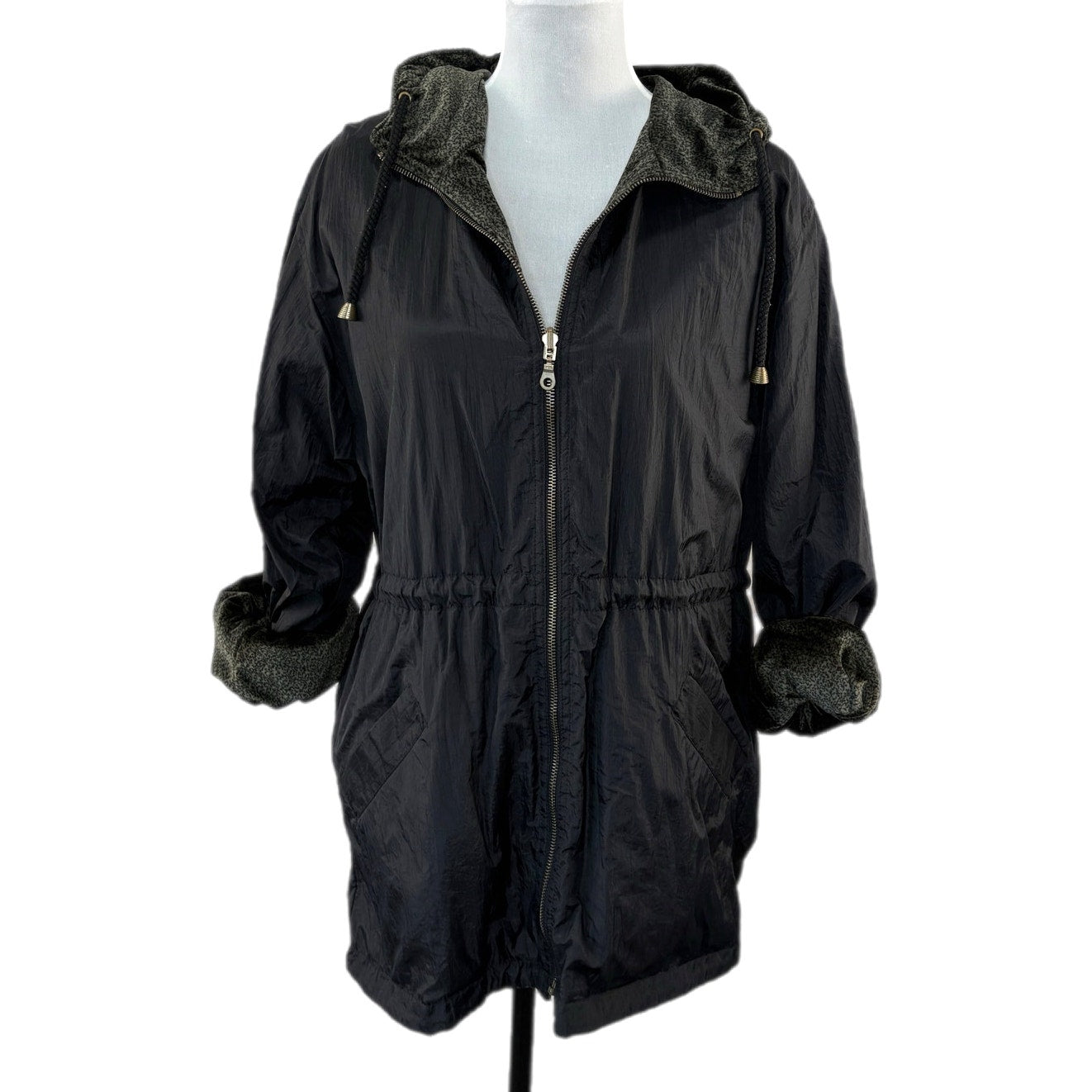 Vintage Oversized Reversible Green Velveteen Long Cinch Waist Coat - Women's M