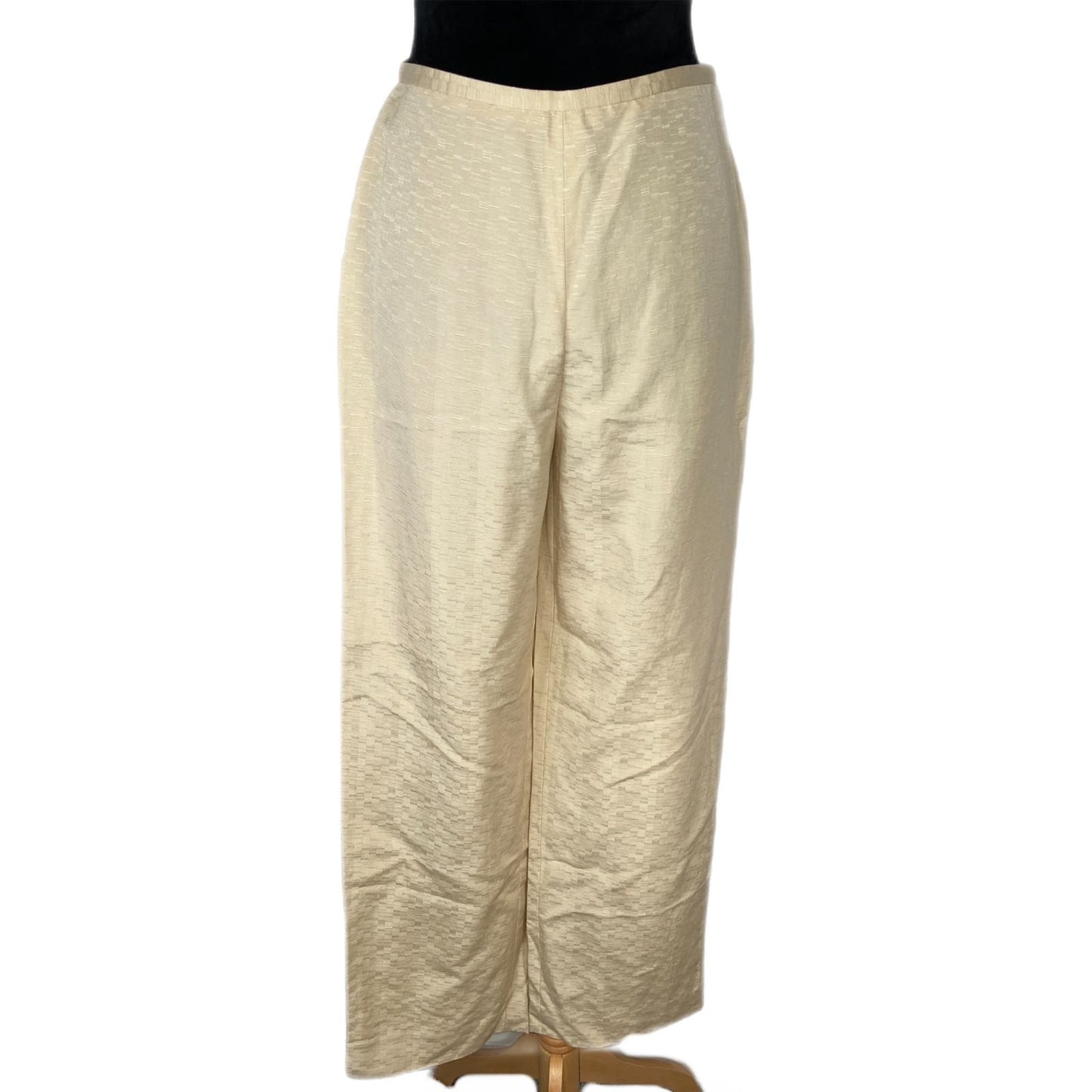 Y2K Silk Linen Blend Textured Patterned Wide Leg Pants - Women's Size 4