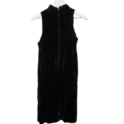 Y2K Ana Sui Black Crushed Velvet Mock Neck Sleeveless Dress - Women's M