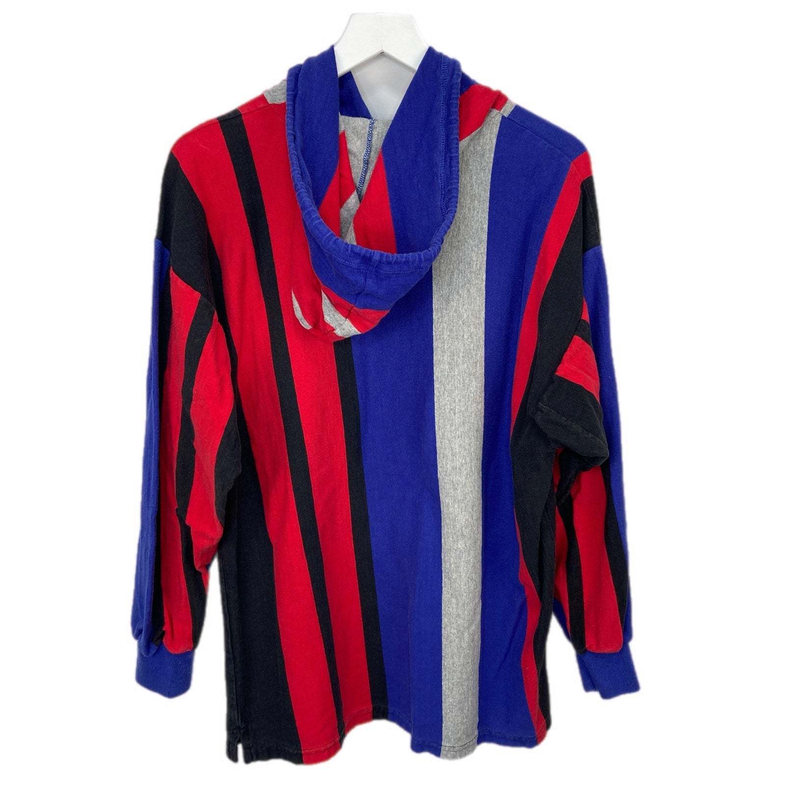 Vintage Color Block Vertical Stripe T Shirt Hoodie - Men's Size M