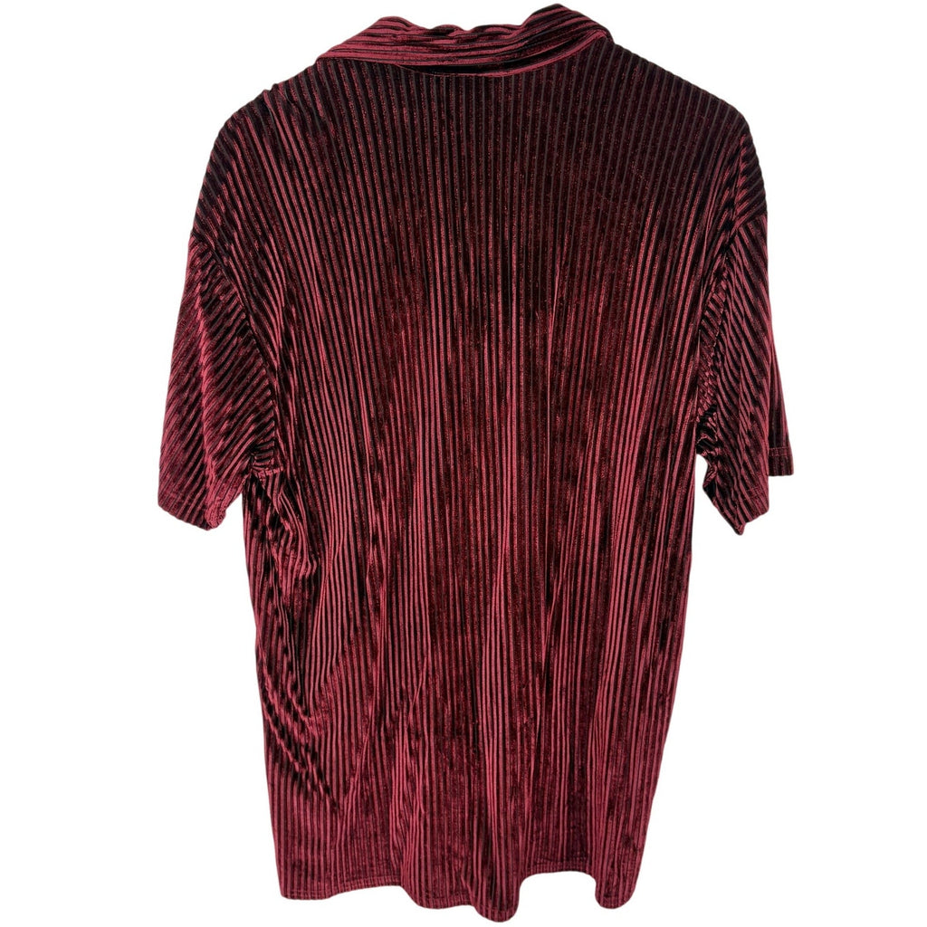 Y2K Burgundy Velvet Stripe Short Sleeve Shirt - Men's Size XL