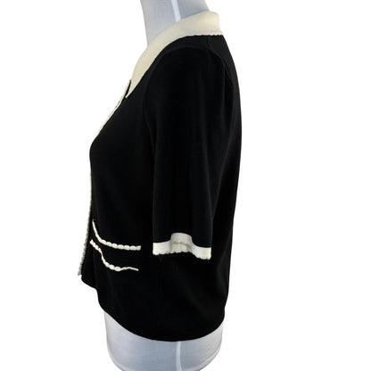 Adrianna Papell Black White Scallop Trim Short Sleeve Knit Top - Women's M