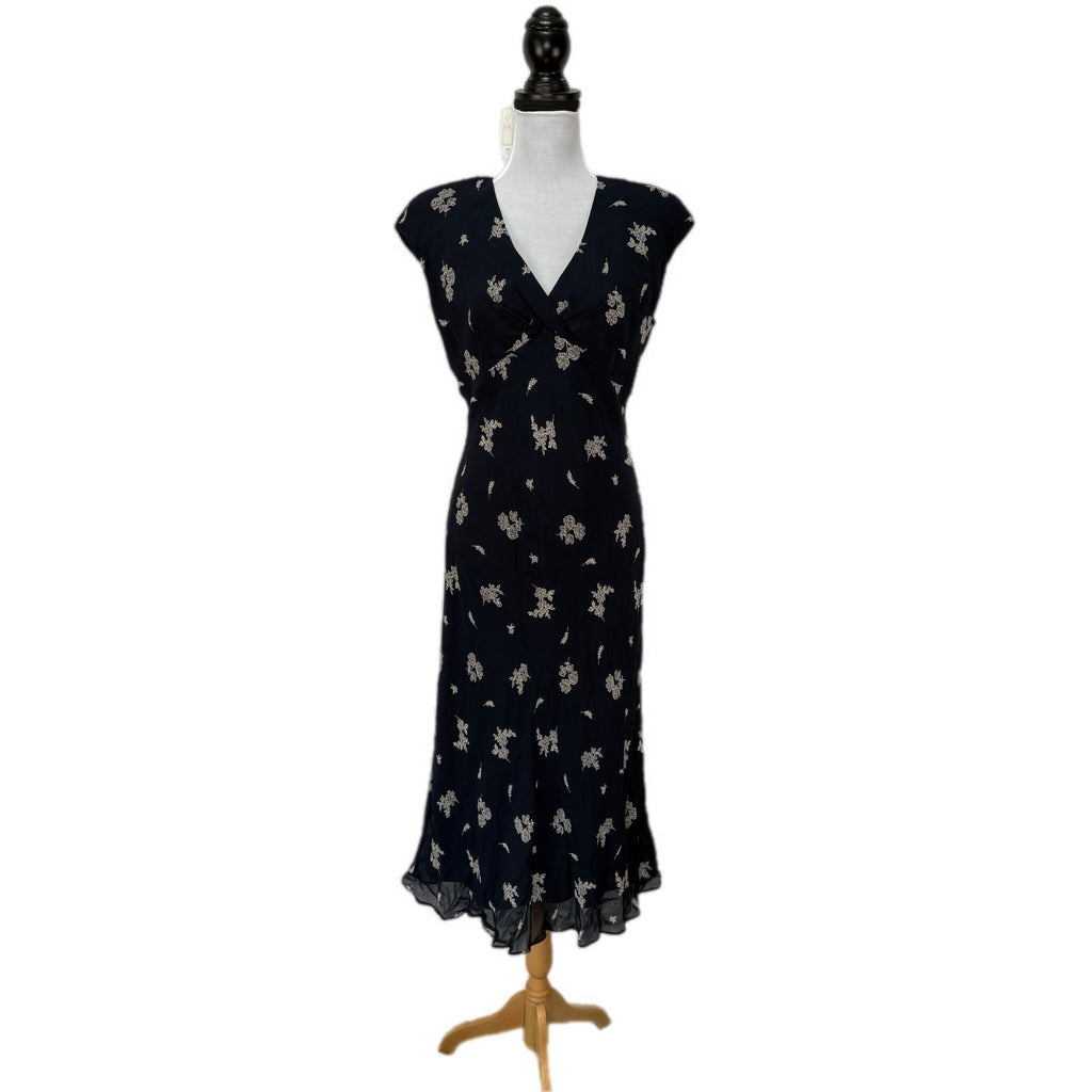 Y2K Navy Blue Floral Tea Dress - Women's Size 8