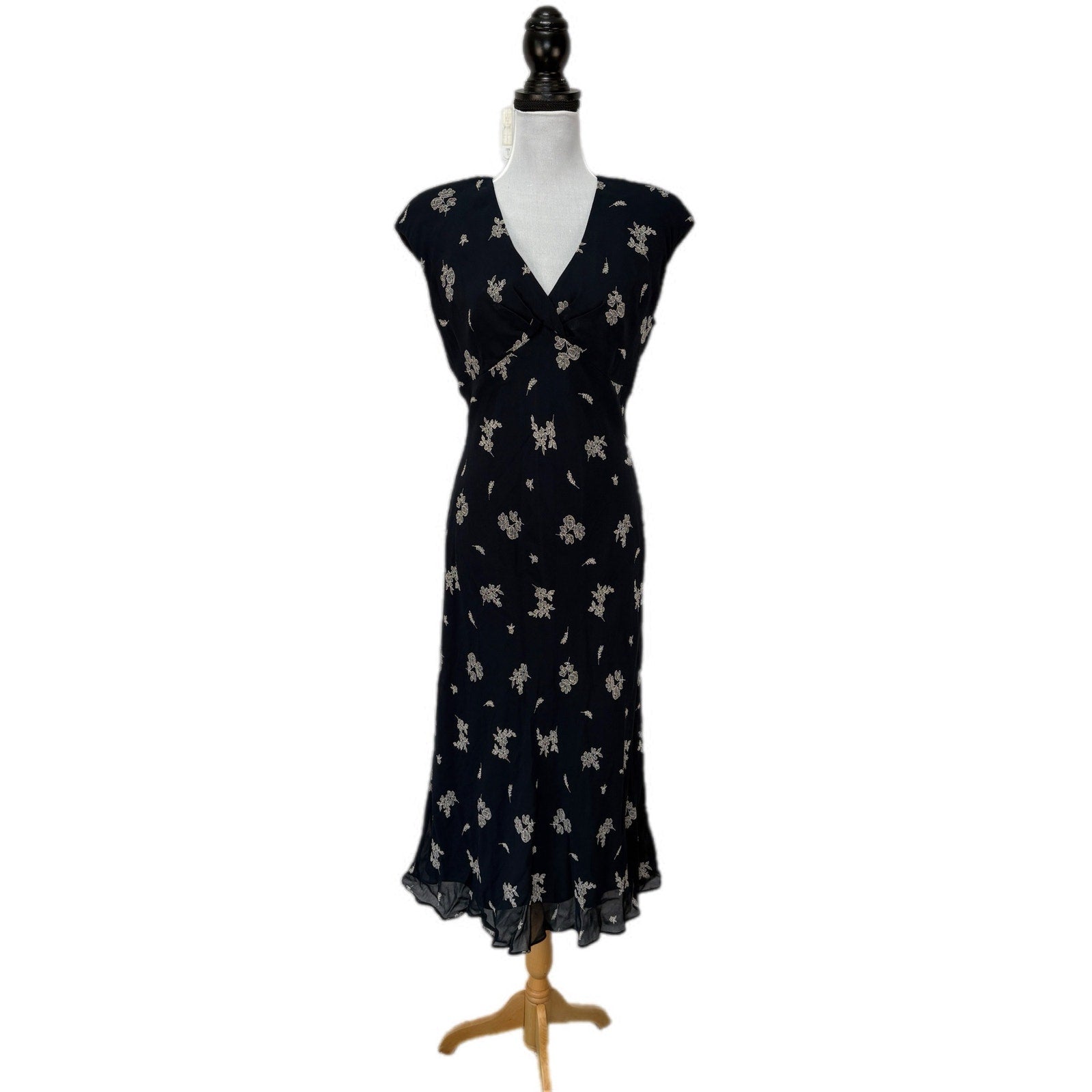 Y2K Navy Blue Floral Tea Dress - Women's Size 8