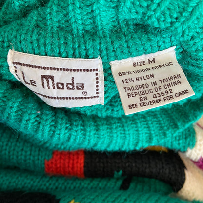 Vintage 90's Colorful Llamas Oversized Turtleneck Sweater - Women's Size M