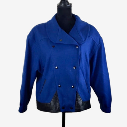 Vintage Blue Wool Blend Moto Jacket - Women's M