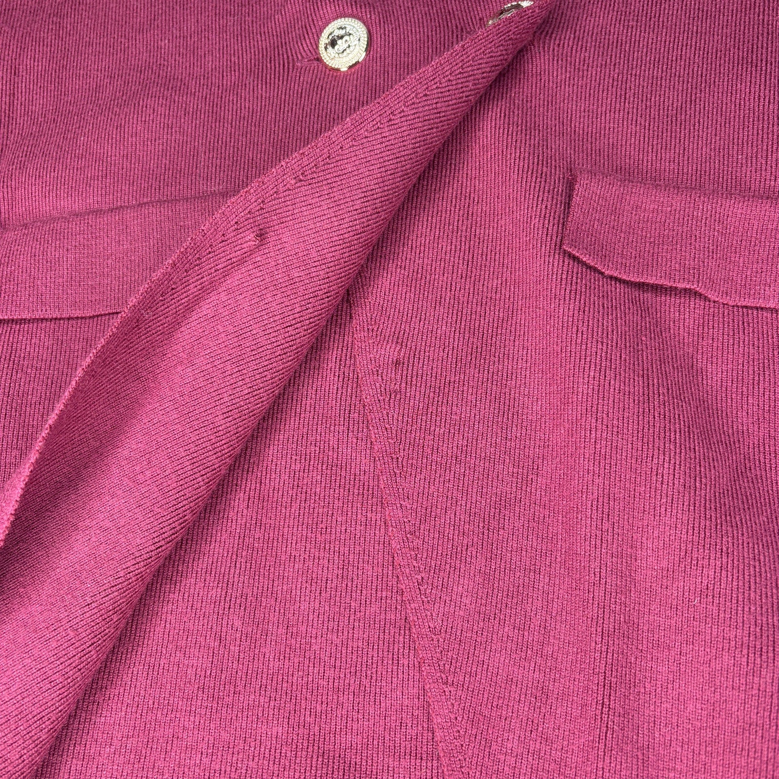 Eva & Paige Burgundy Knit Double Breasted Gold Button Top - Women's Size L