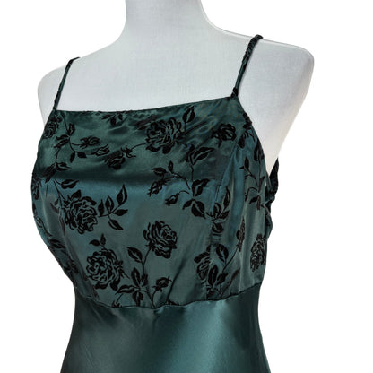 American Vintage Dark Green Velvet Flocked Floral Formal Dress - Women's Small