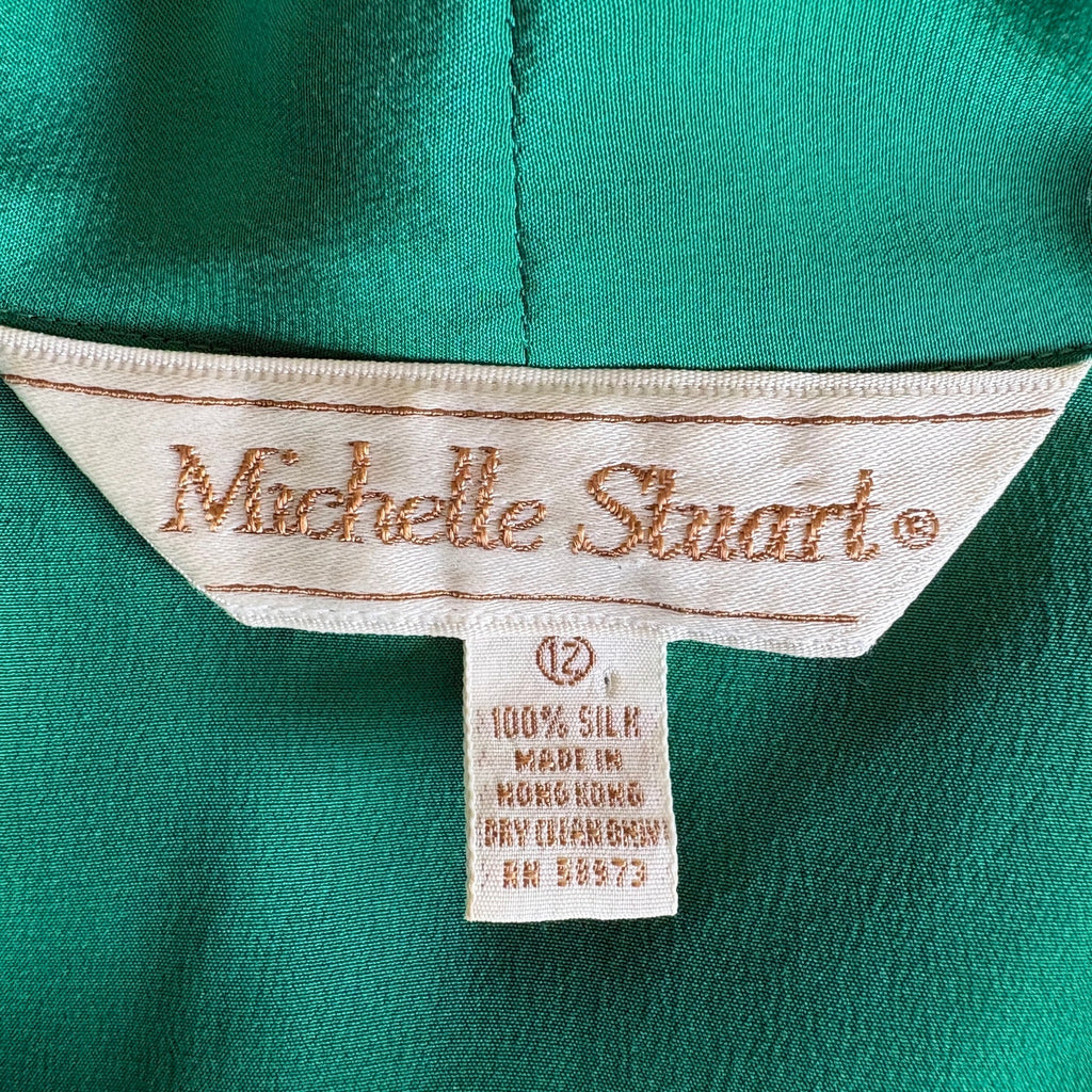Vintage Kelly Green Silk Dress Matching Purple/Green Belt - Women's Size 12