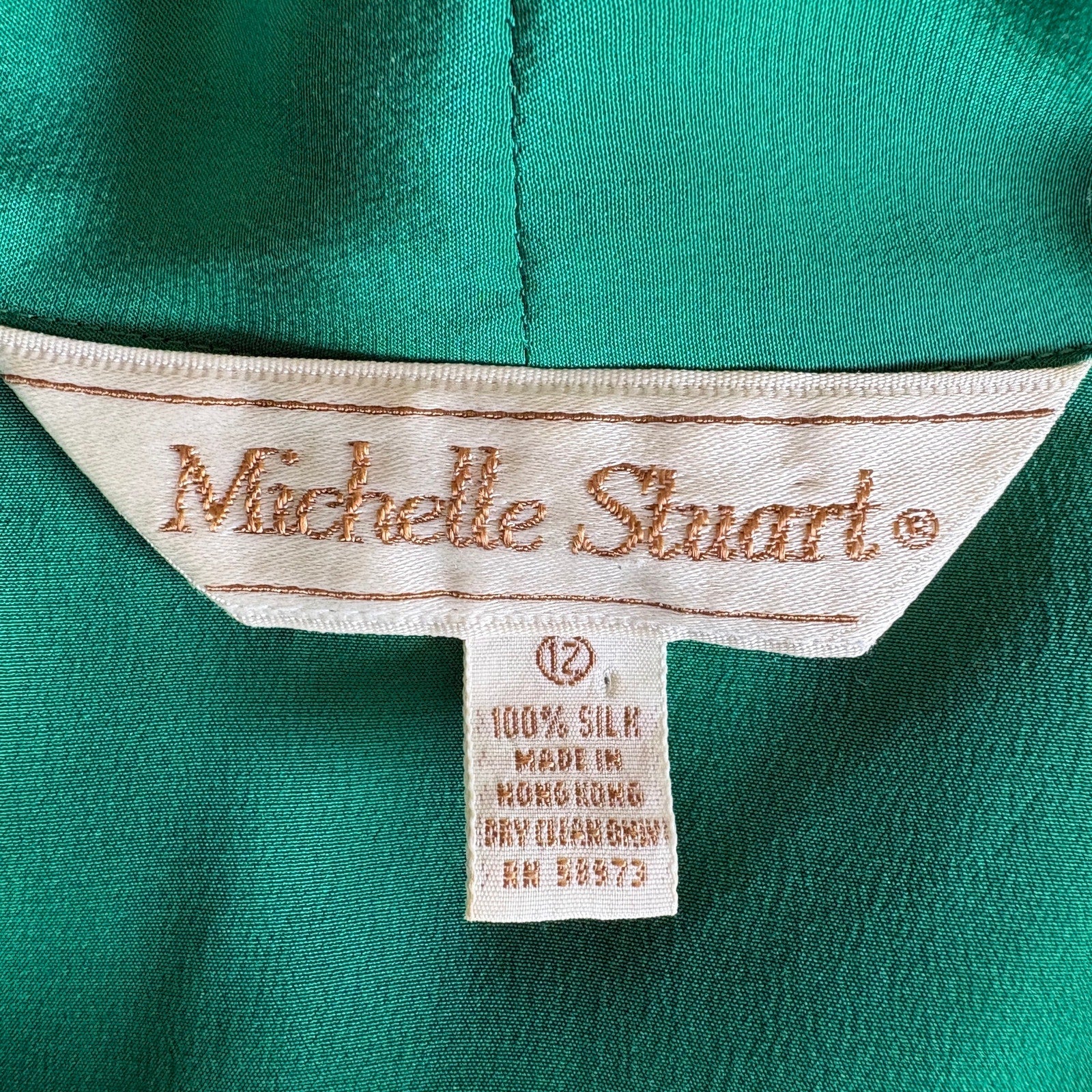 Vintage Kelly Green Silk Dress Matching Purple/Green Belt - Women's Size 12