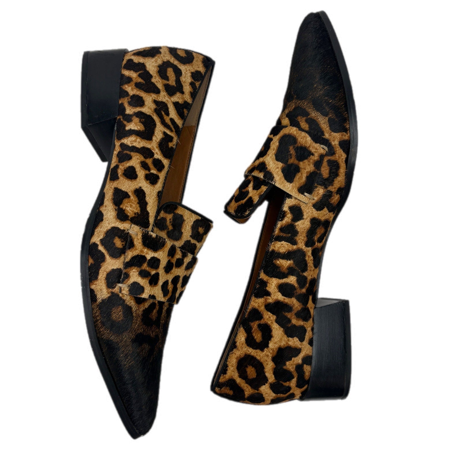 Franco Sarto Cow Hair Dyed Animal Print Pointed Loafers - Women's Size 8
