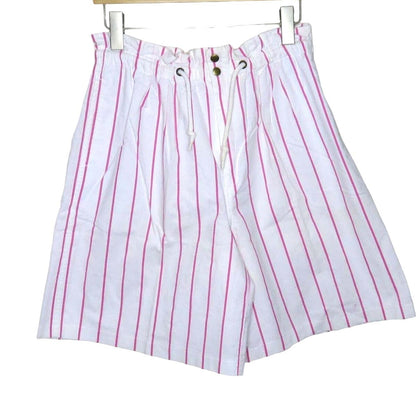 Vintage High Waist Pleat Front Stretchy Tie Waist Striped Shorts - Women's M