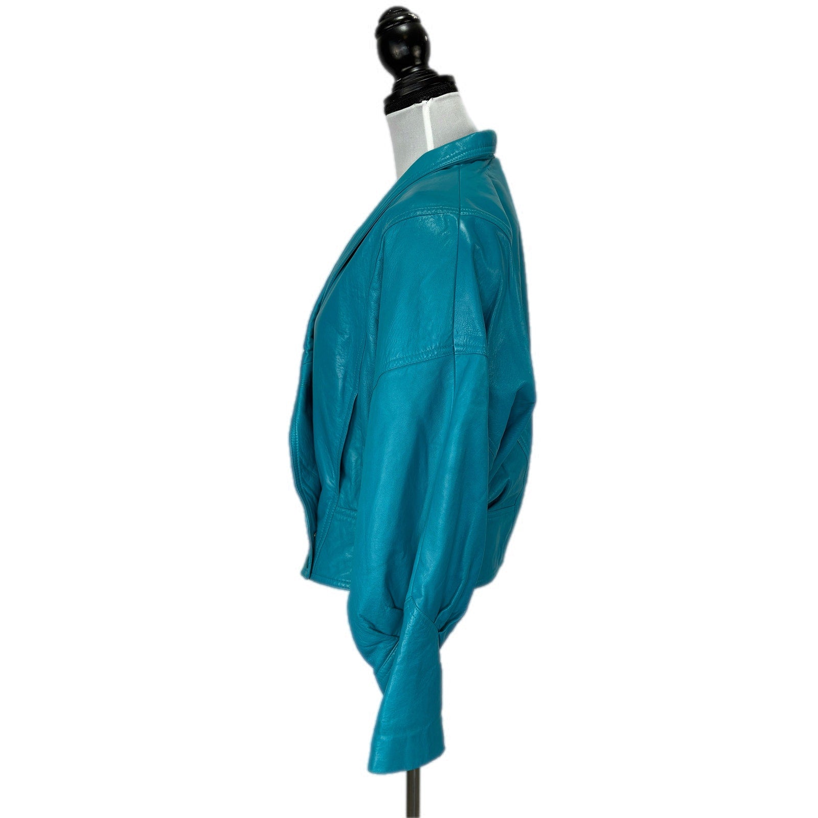 Vintage Teal Leather Crop Jacket - Women's Size M