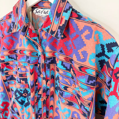 American Vintage Southwest Pattern Western Button Up Shirt - Women's Size L