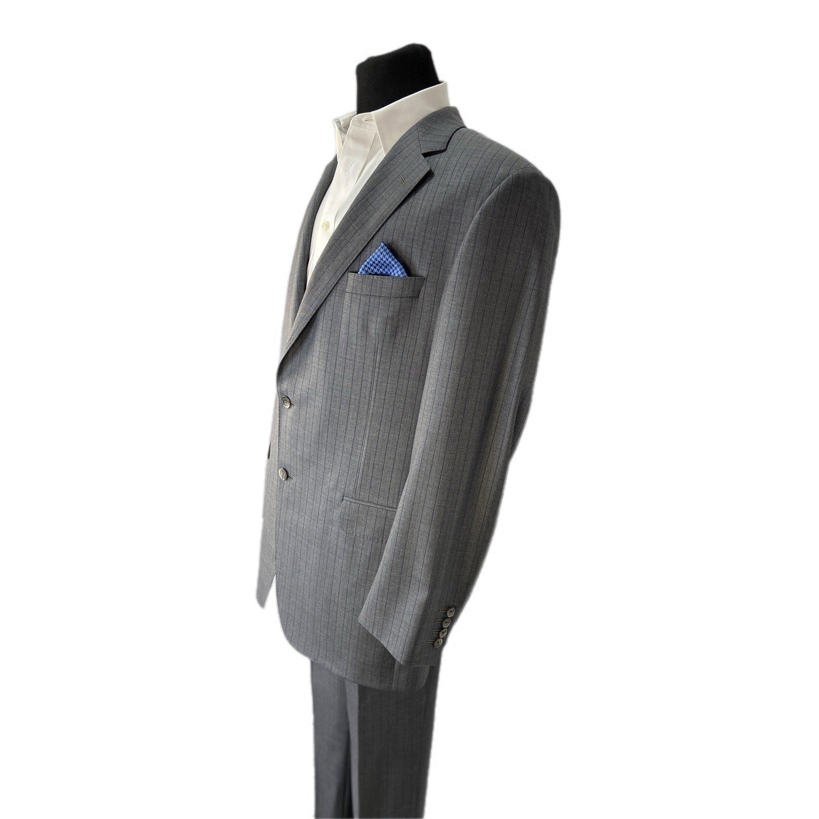 Carl Sterr Wool Gray Pinstripe Notch Lapel Two Button Suit - Men's Size 43XL