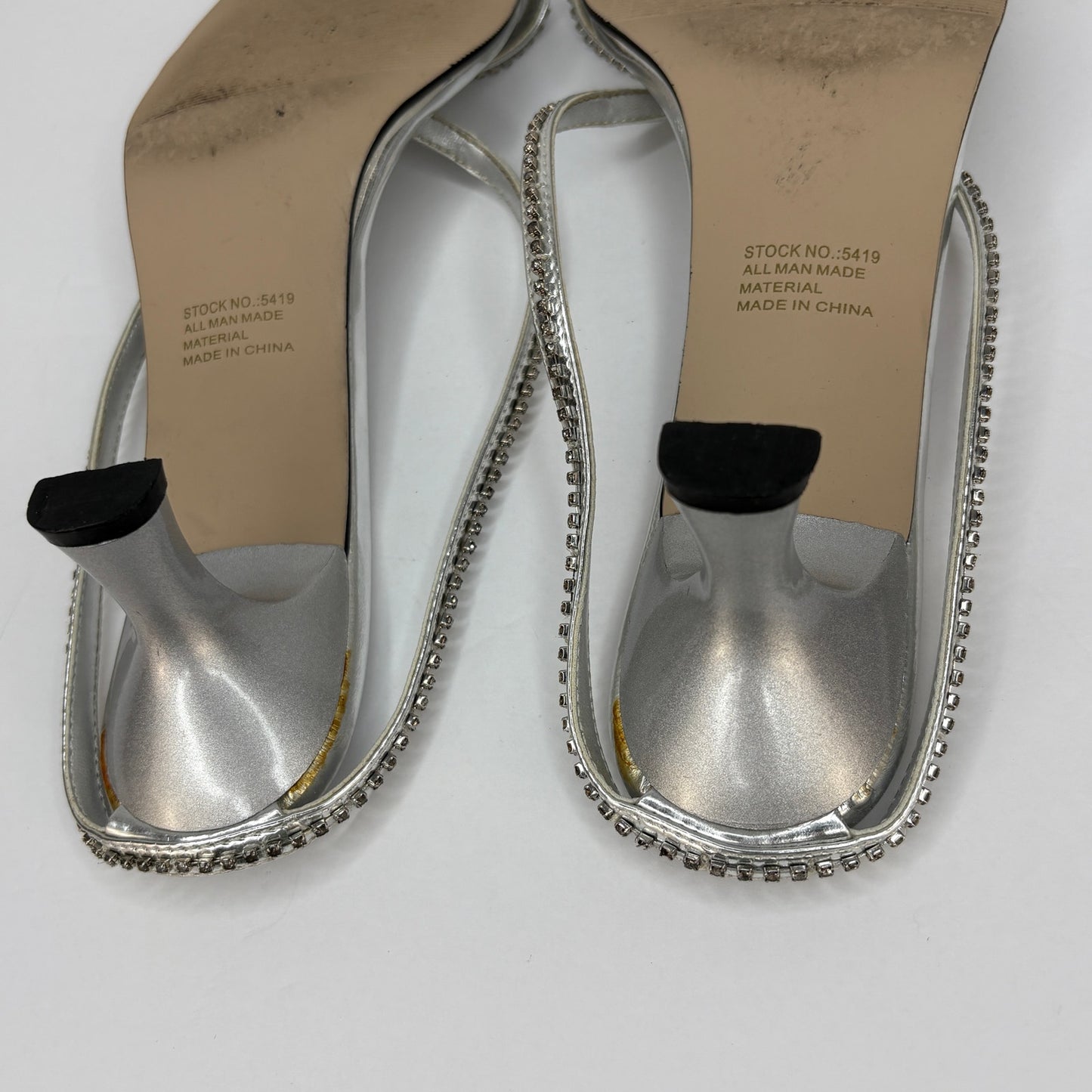 Y2K Silver Bejeweled Slip On Kitten Heel Sandals - Women's Size 11M