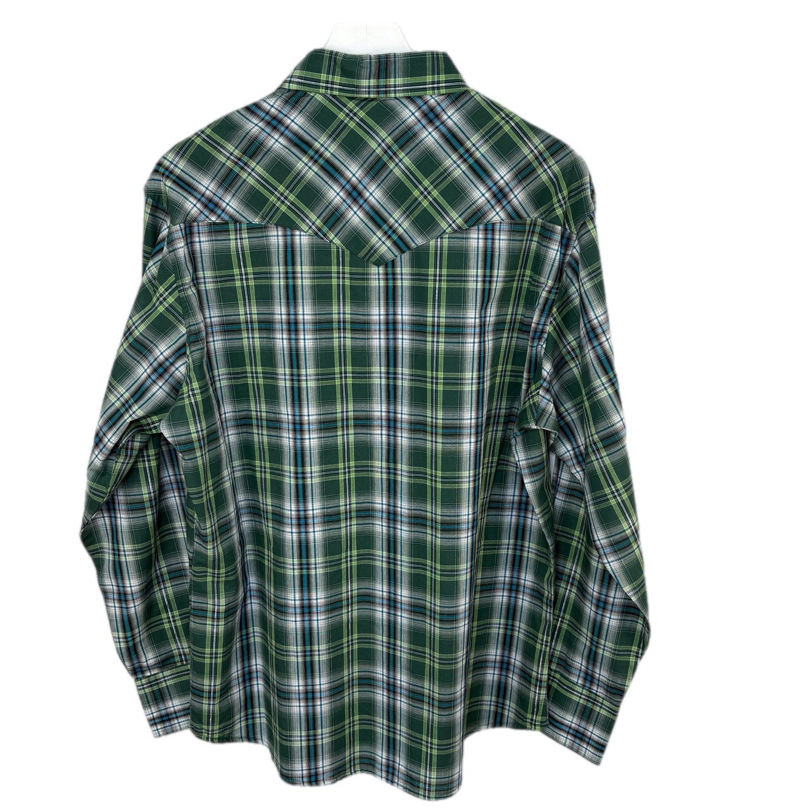 Wrangler Green Plaid Pearl Snap Western Shirt - Men's Size L