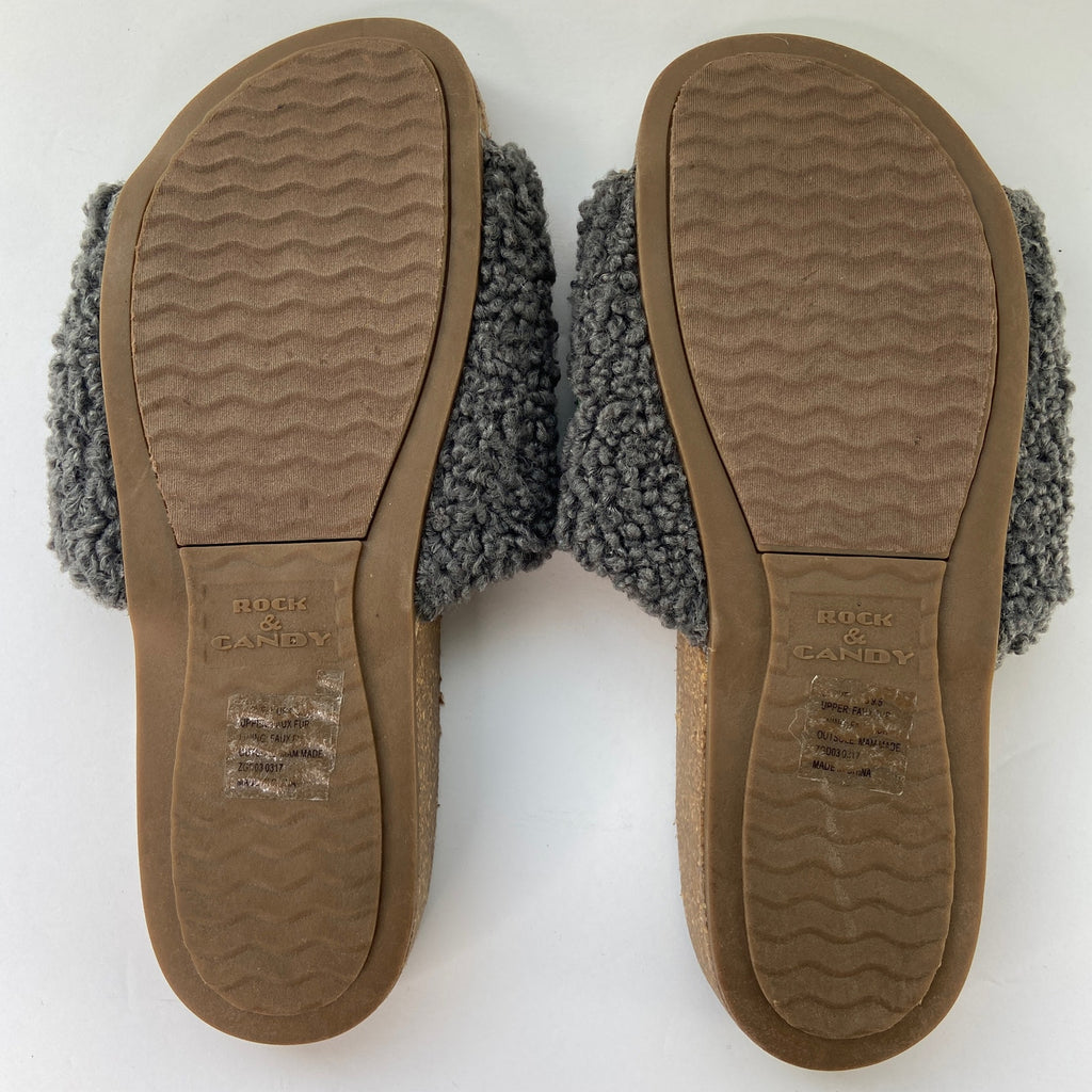 Rock & Candy Faux Fur Embroidered Floral Slides - Women's Size 9.5