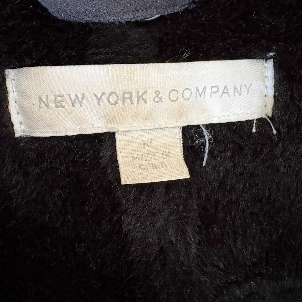 Y2K Faux Suede Faux Fur Collar Black Jacket - Women's Size XL