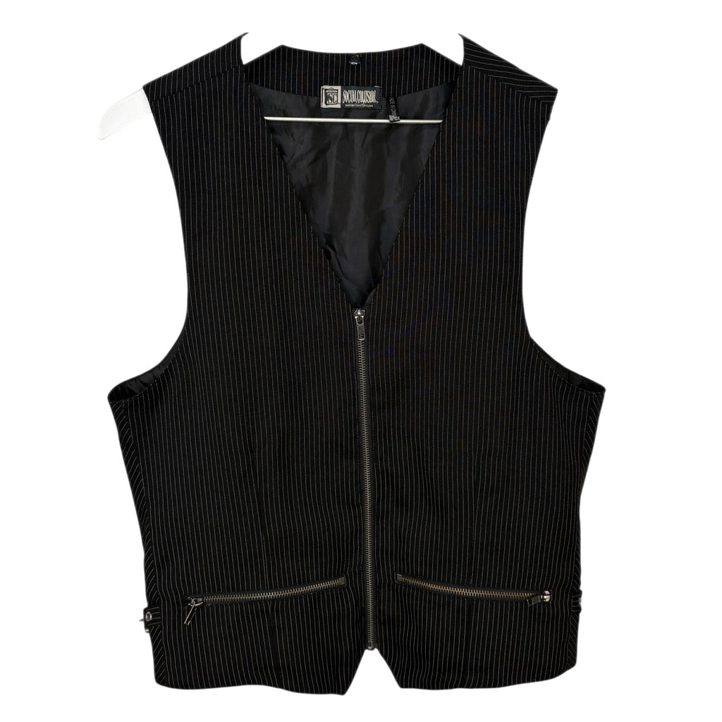 Social Collision Pinstripe Zip Up Vest - Men's Size M
