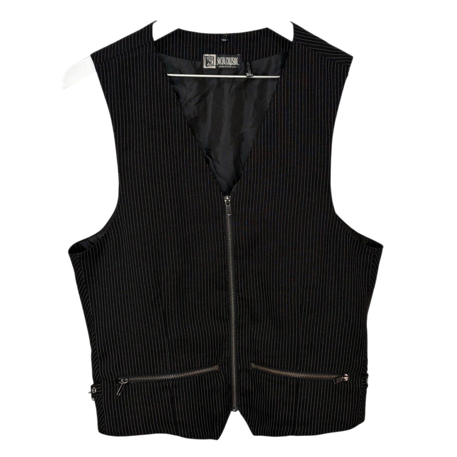 Social Collision Pinstripe Zip Up Vest - Men's Size M