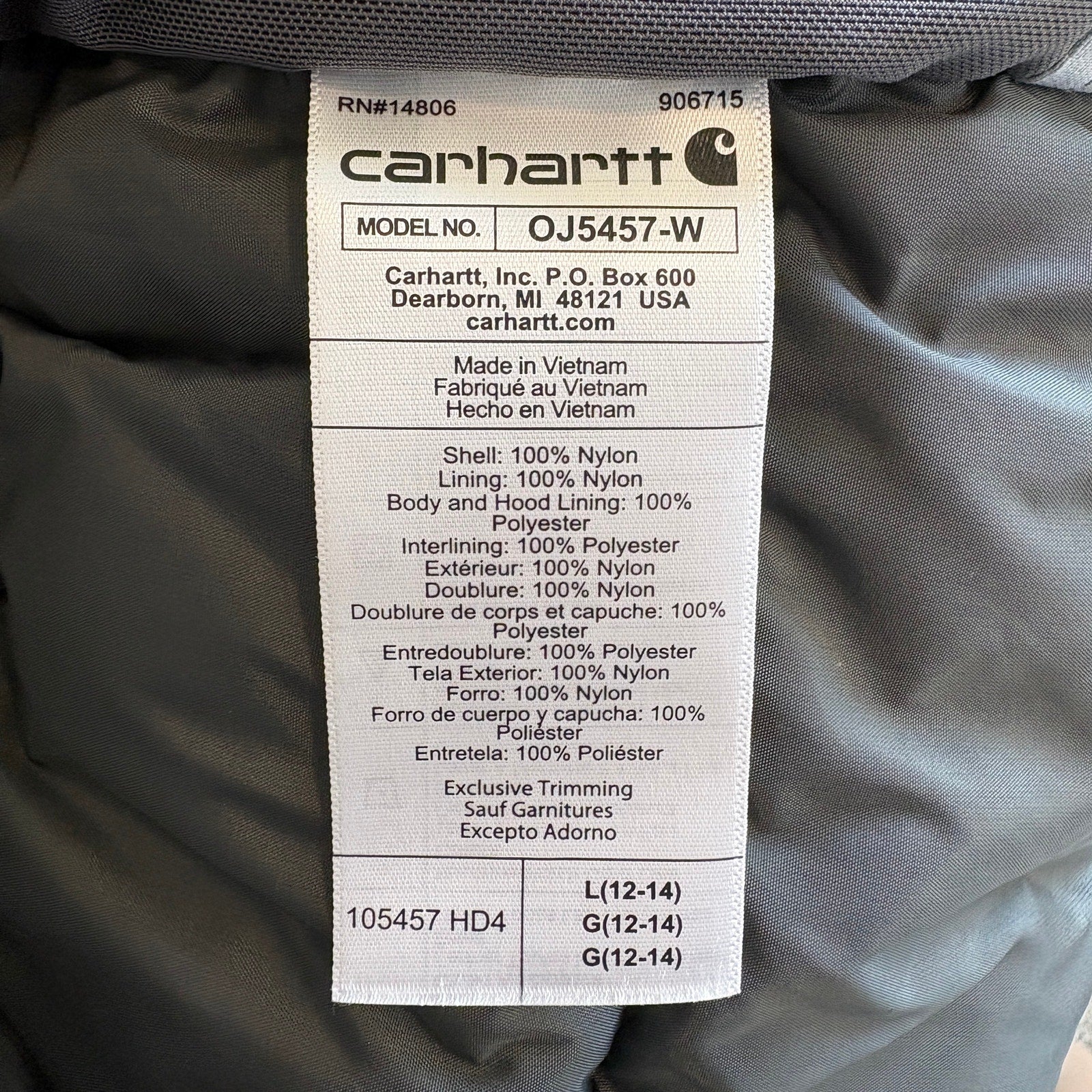 Carhartt Rain Defender Fleece Lined Nylon Puffer Jacket - Women's Size L
