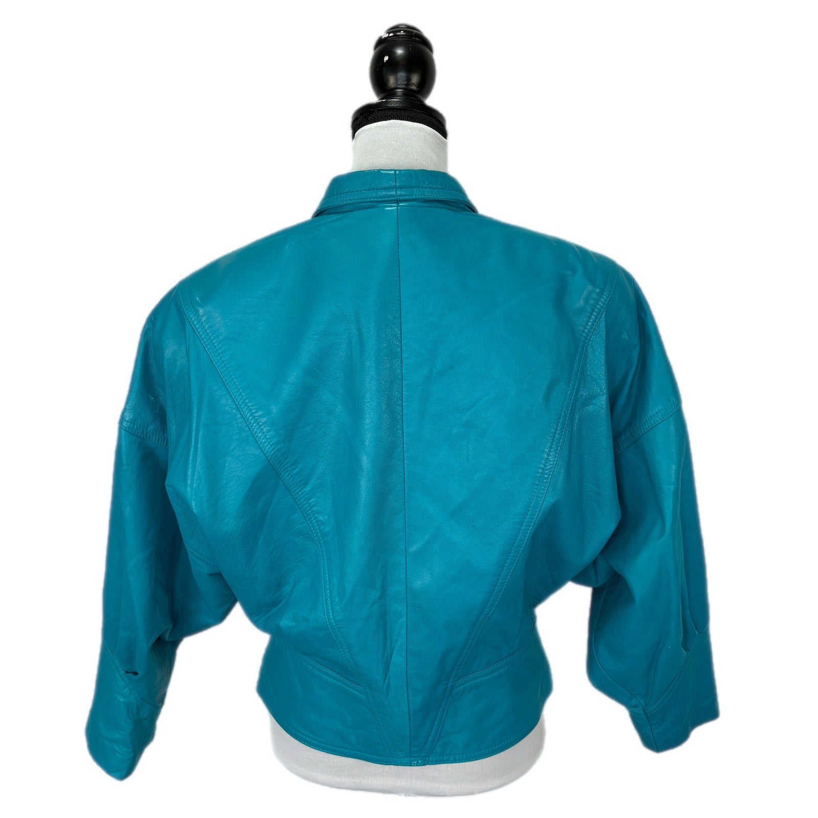 Vintage Teal Leather Crop Jacket - Women's Size M