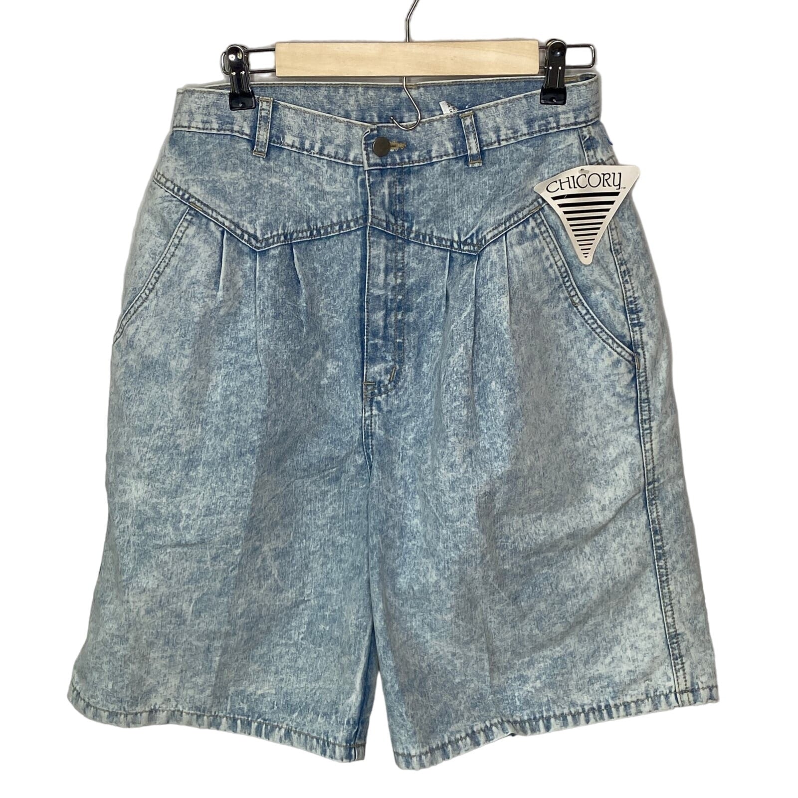 Vintage Chicory Acid Wash High Waist Pleat Front Jean Shorts NWT - Women's 14