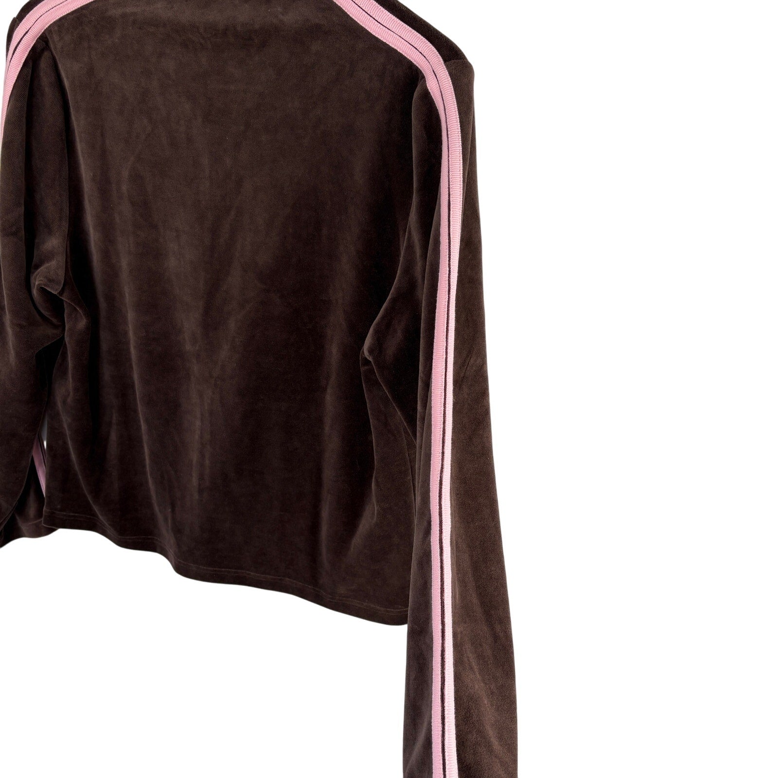 Y2K Brown Velour Pink Trim Zip Up Track Jacket - Women's Size M