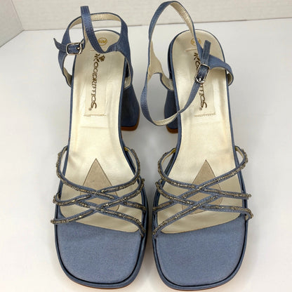 Vintage Y2K Blue Beaded Square Toe Chunky Formal Heels - Women's Size 9.5