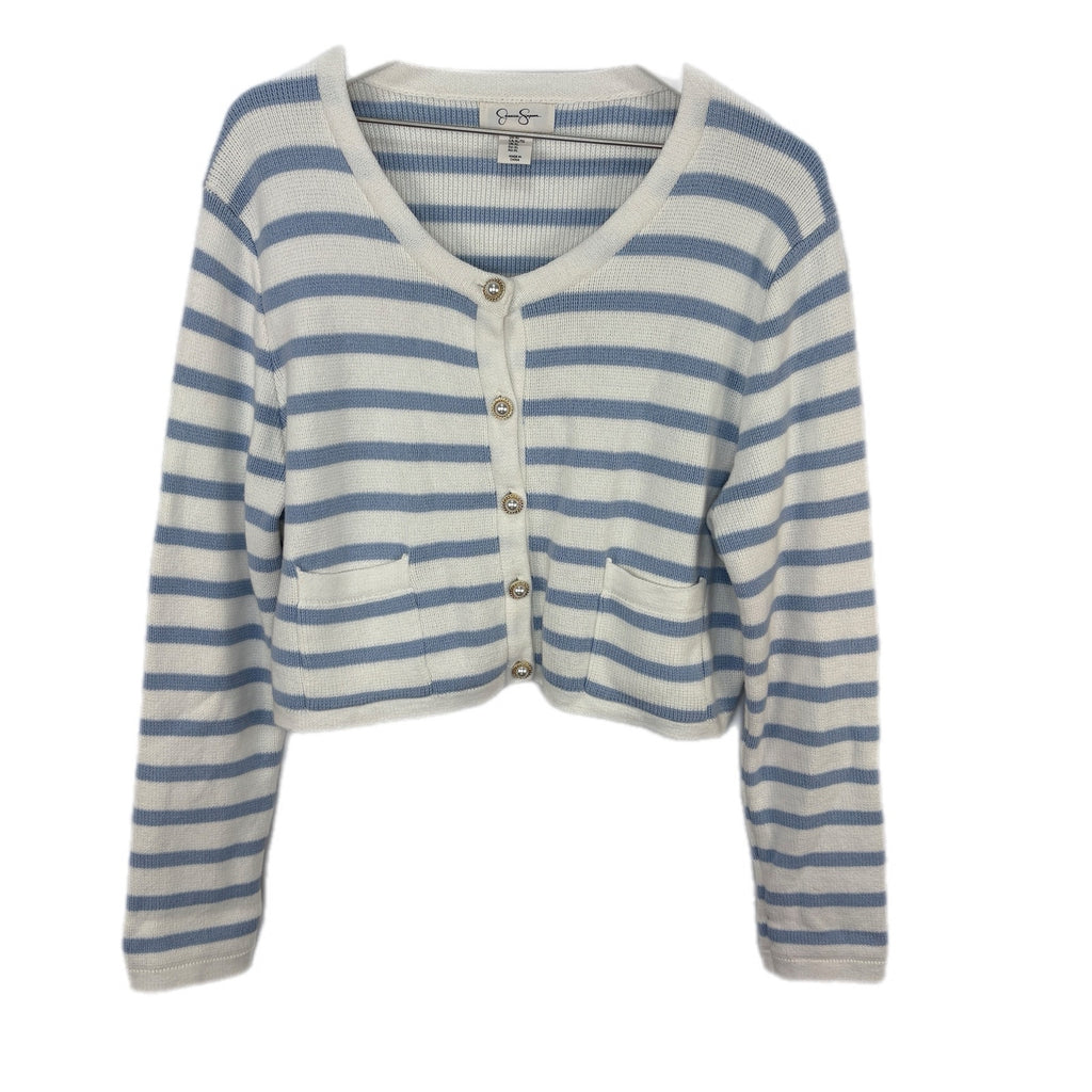Light Blue White Stripe Gold Button Cardigan - Women's Size XL