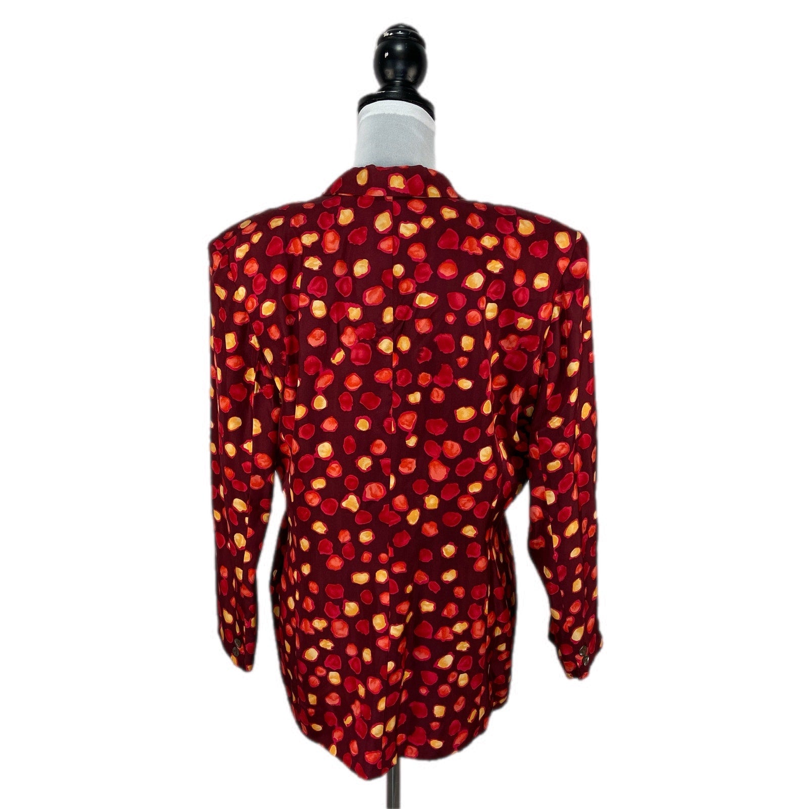 Vintage Flora Kung Red Silk Distorted Dot Patterned Blazer - Women's Size 12