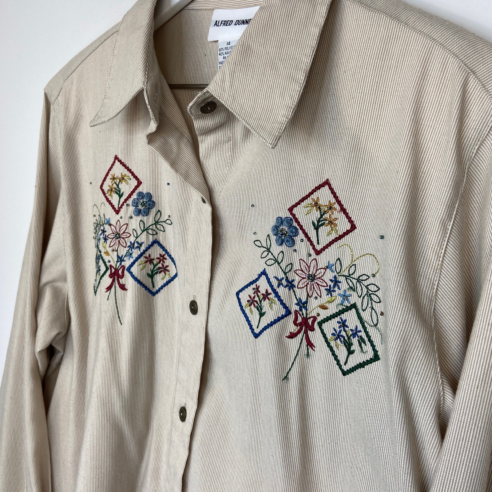 Embroidered Floral Granny Button Up Shirt - Women's Size 14