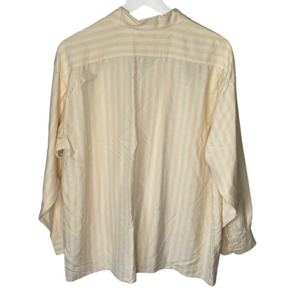 Y2K Silk Oversized Butter Yellow Vertical Stripe Button Up Shirt - Women's Size 12