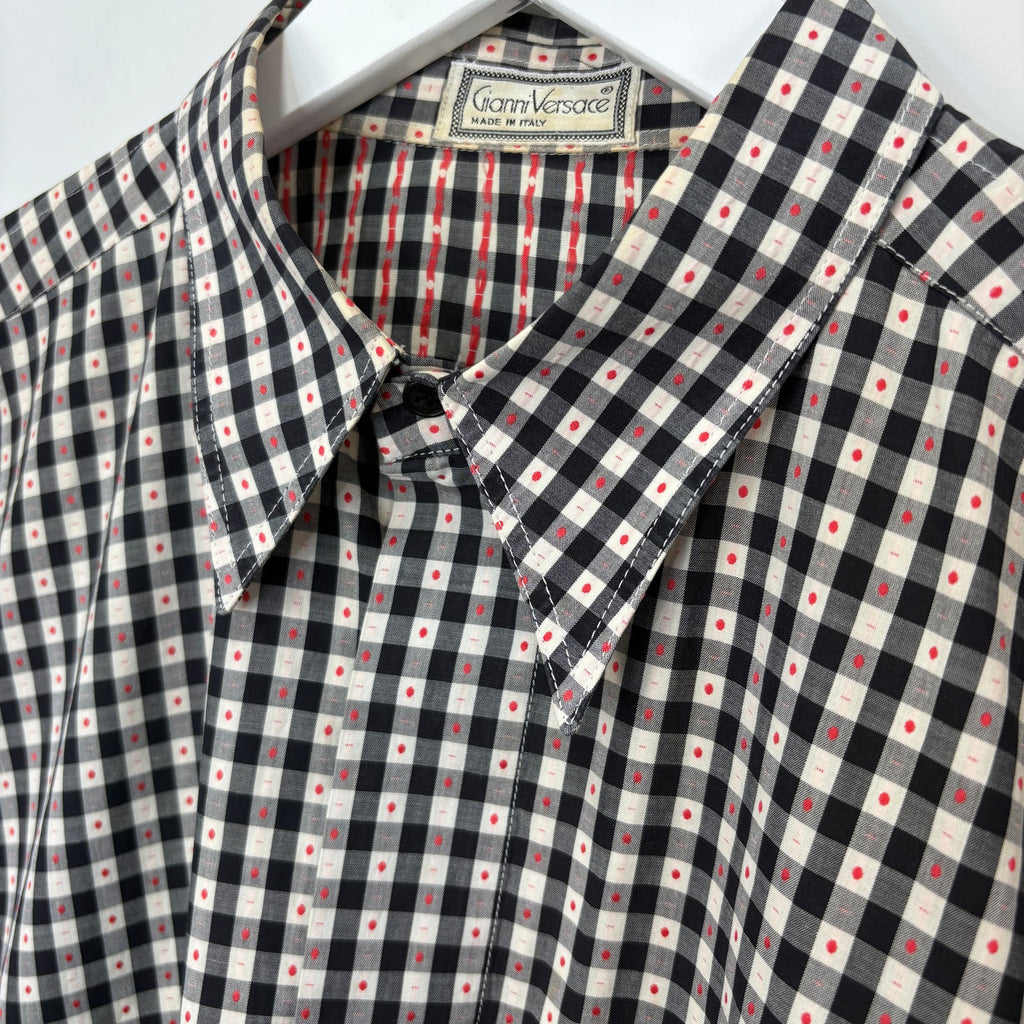 Vintage 80's Rare Gianni Versace Checkered Plaid Button Front Shirt - Men's M
