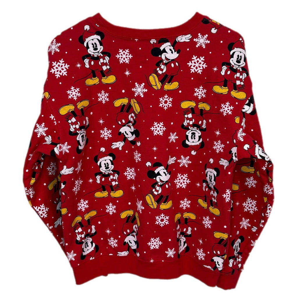 Disney AOP Mickey Snowflakes Red Christmas Crewneck Sweatshirt - Junior's 11/13