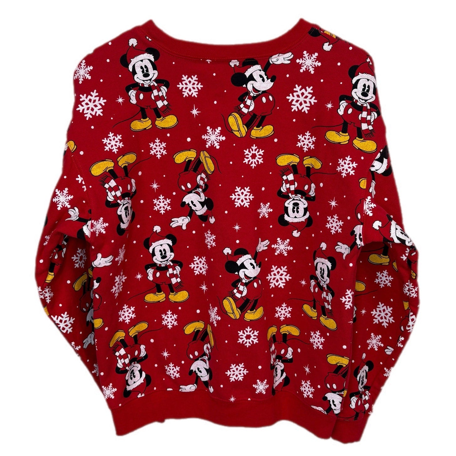 Disney AOP Mickey Snowflakes Red Christmas Crewneck Sweatshirt - Junior's 11/13