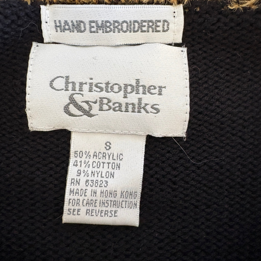Vintage Cats Hand Embroidered Zip Up Cardigan - Women's Size S
