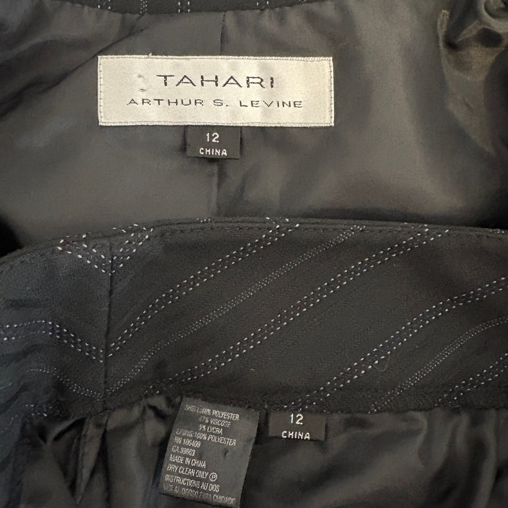 Tahari Black Pinstripe Pant Suit - Women's Size 12