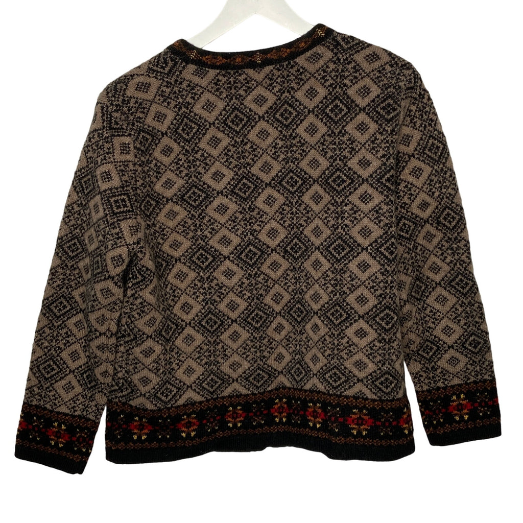 Susan Bristol Wool Metal Clasp Diamond Pattern Cardigan - Women's Size M