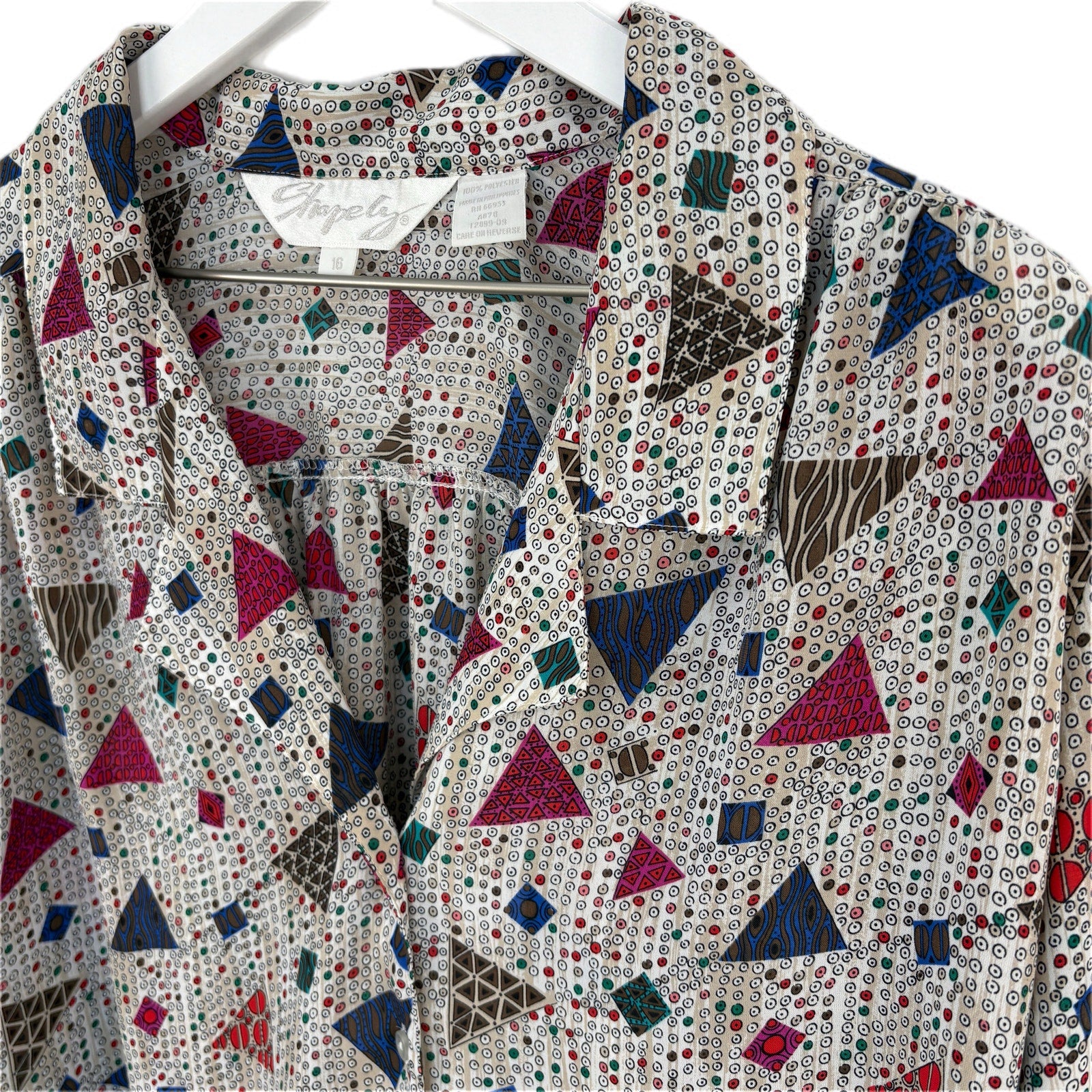 Vintage Triangle Multi Pattern Button Blouse - Women's Size 16