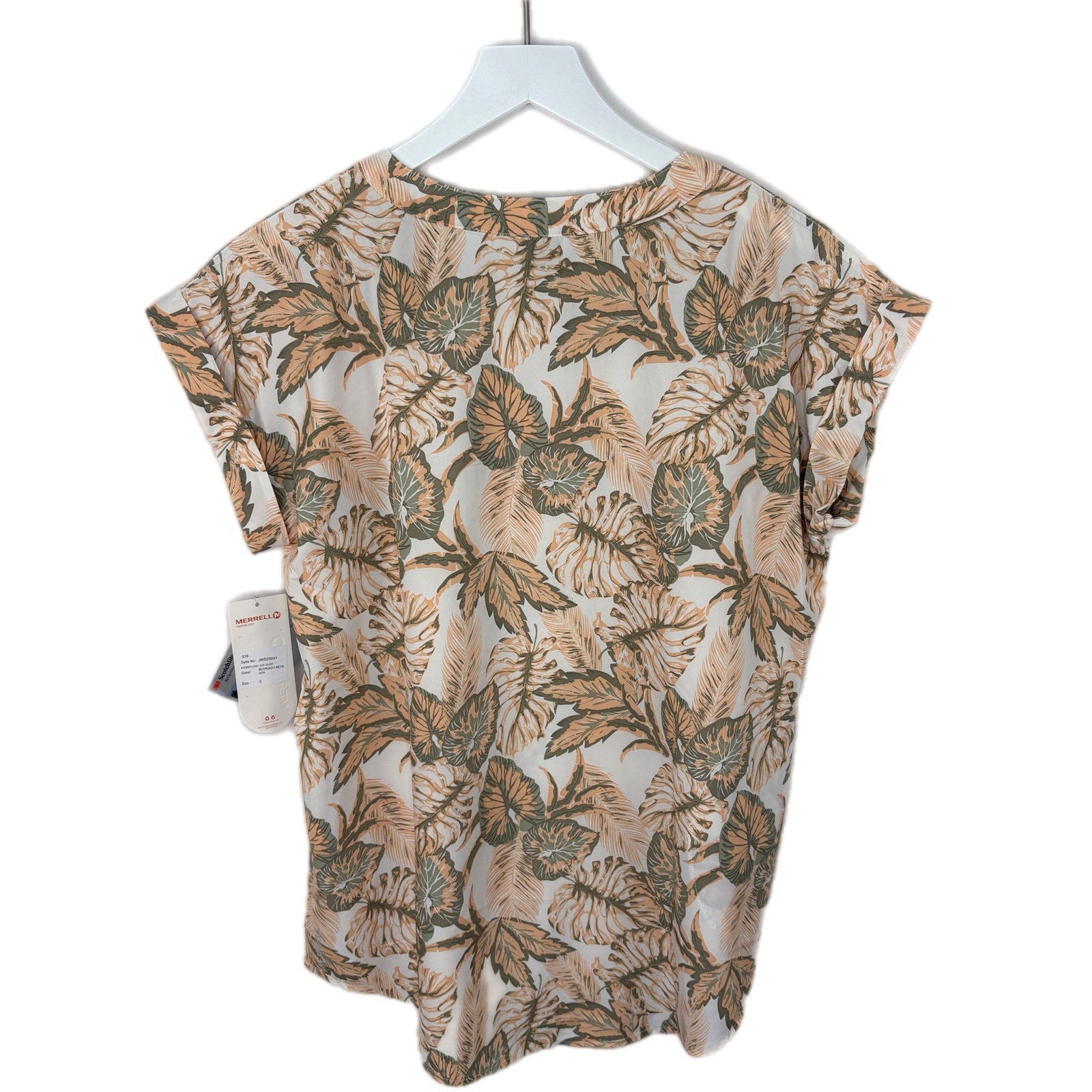 Merrell Peach Green Leaf Print Select Wick Shirt NWT - Women's Size S