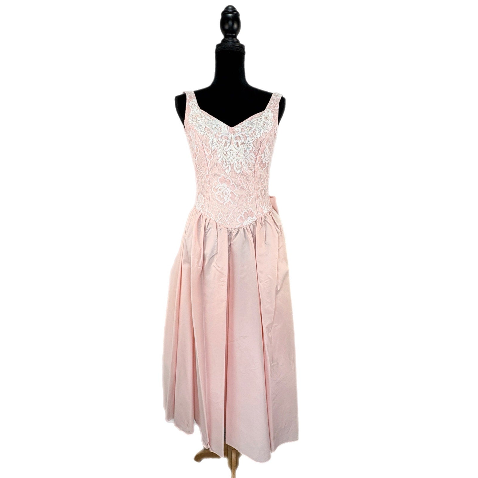 Vintage Alfred Angelo Pink Taffeta Lace Bodice Formal Dress - Women's Size 2