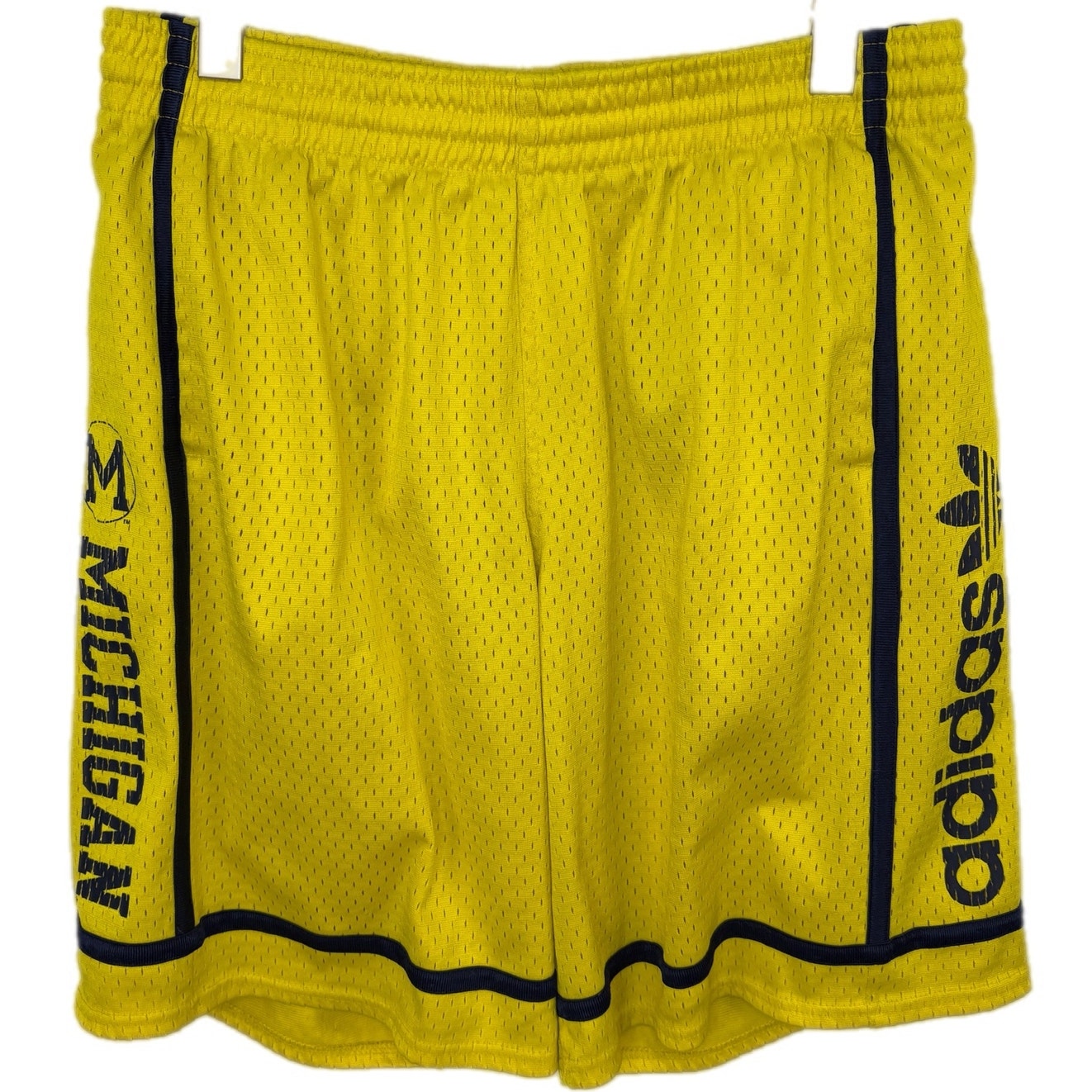 Adidas Yellow Blue Stripe Jersey Lined Basketball Shorts - Men's Size L