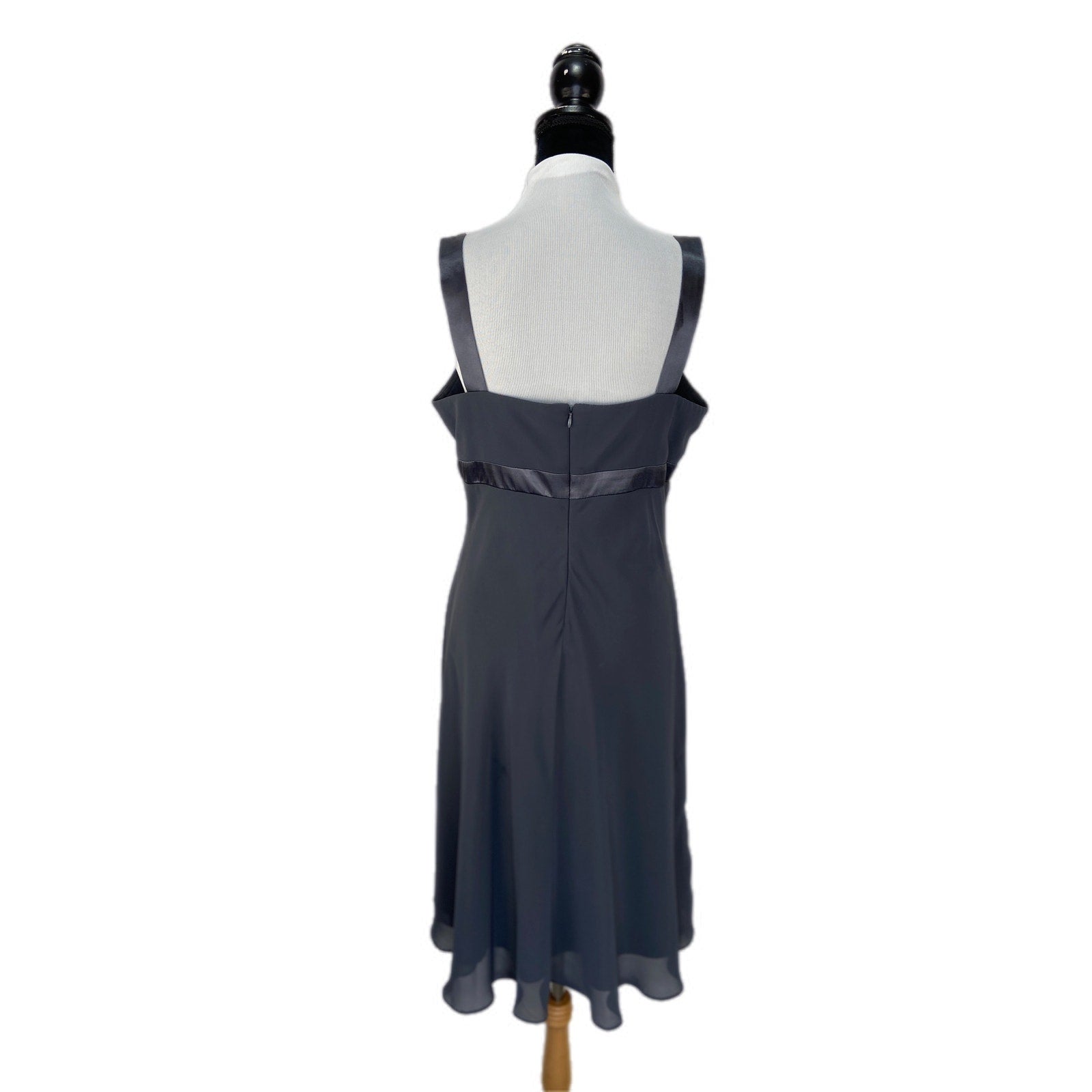 Y2K Dark Gray Beaded Trim Empire Waist Chiffon Dress - Women's Size 16 Threaded Social Club Y2K Dark Gray Beaded Trim Empire Waist Chiffon Dress - Women's Size 16 Threaded Social Club