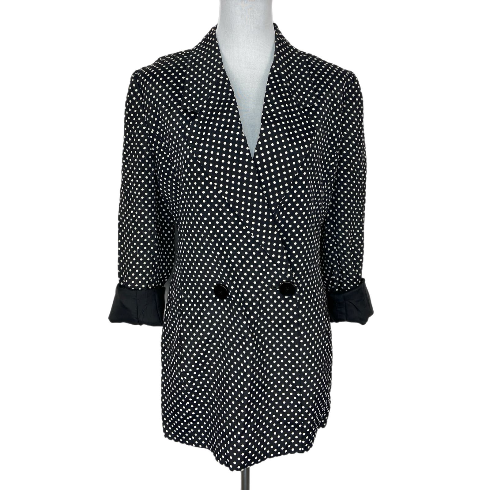 Vintage Polka Dot Oversized Double Breasted Long Blazer - Women's Size 6