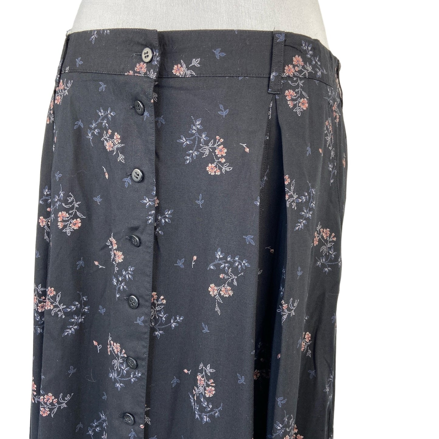 Y2K Black Floral Rayon Midi Skirt - Women's Size 18P